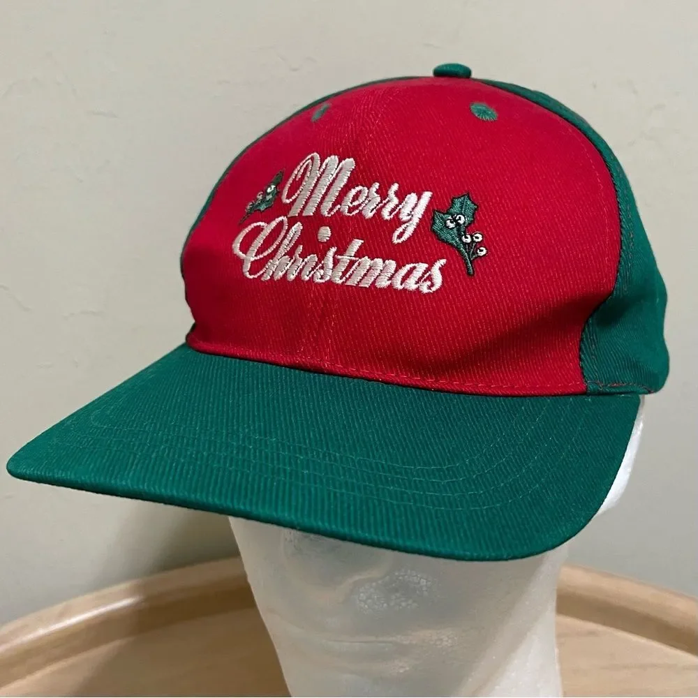 Vintage Merry Christmas Graphic Snapback Hat Cotton Embroidered Festive Holiday - Picture 14 of 14
